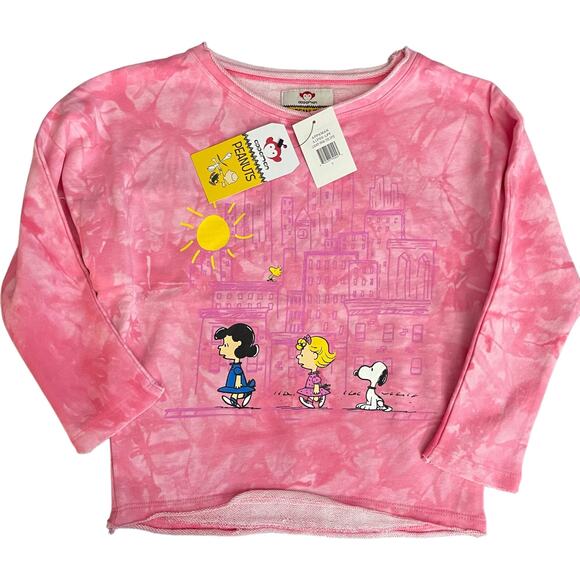 Appaman X Peanuts Sweatshirt Kids Sz 7 Light Pink Tie Dye Slouchy Graphic NWT - Picture 1 of 8
